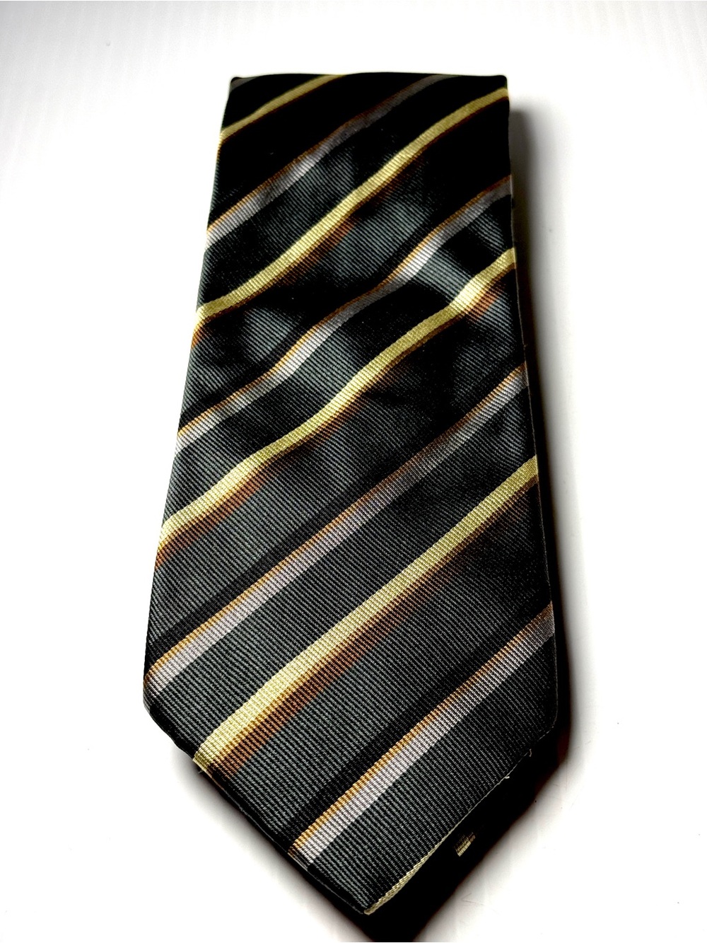 Brioni Black Tie with Gold and Silver Diagonal Stripes